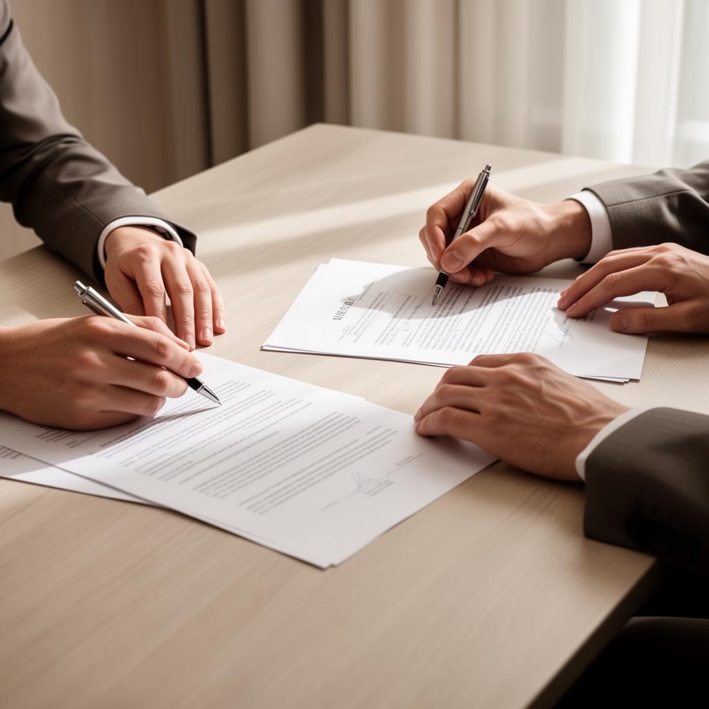 Hands calmly reviewing and signing paperwork