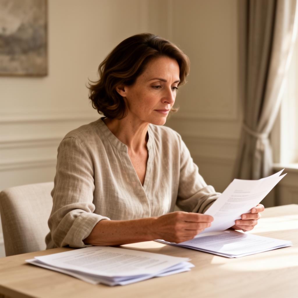 A person reviewing paperwork in calm natural light