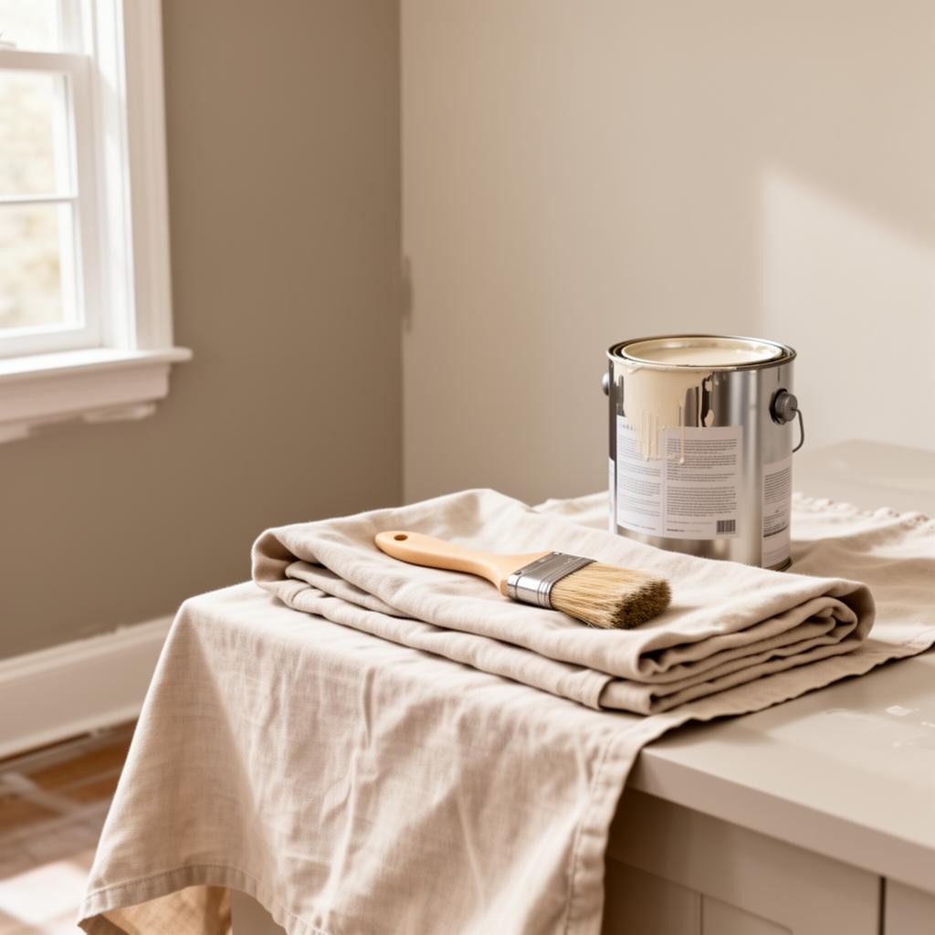 A tidy home mid-preparation with paint and linen cloth
